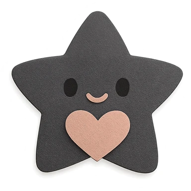 Adorable pastel black star holding a tiny pastel heart, no arms or legs, full body, transparent background, kawaii paper craft style. sticker