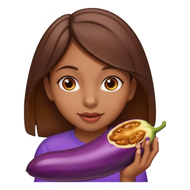 Brown girl eating a eggplant sticker