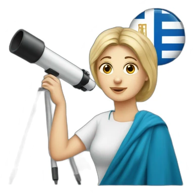 Woman with greek flag and astronomy telescope sticker