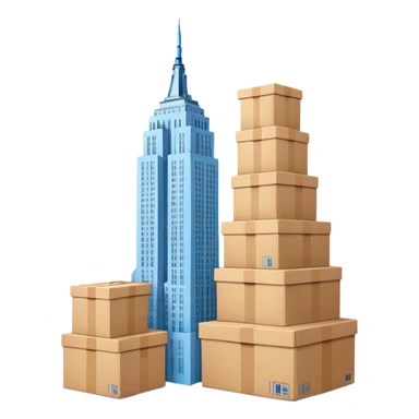light blue Empire State Building with natural cardboard boxes stacked around sticker