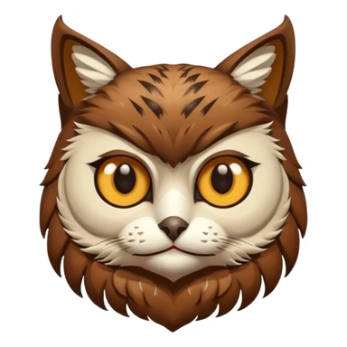 An cats head with a brown on top of the head of the cat the cats head infused with an white owls fulls body with brown wings sticker