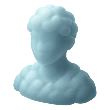 person from shoulders up, front view, fully composed of bright convex clouds, matte glass style sticker