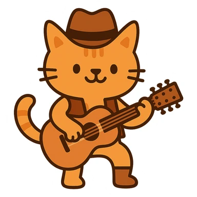 flat toon orange cowboy cat strumming an acoustic guitar  sticker