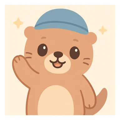 An otter with a blue hat on waving hi sticker