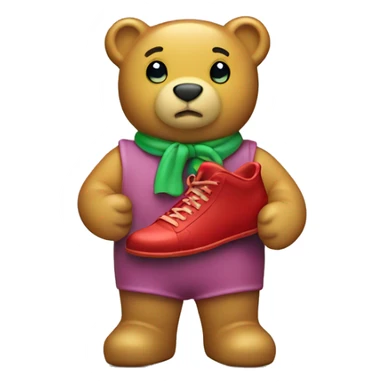 A gummy bear holding a shoe sticker