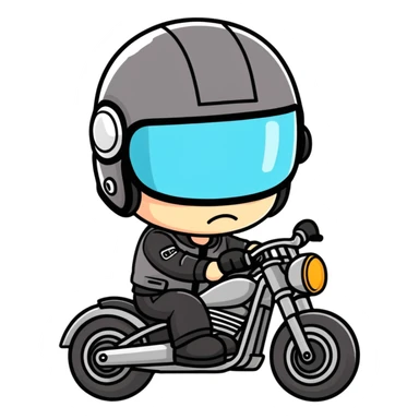 Chibi biker in helmet suffers from heat sticker