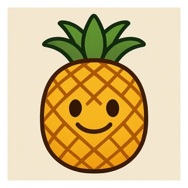 Create a pineapple emoji in a flat toon style with flat, simple shapes, soft shading, bold outlines, and a friendly emoji look, closely matching the reference image. sticker