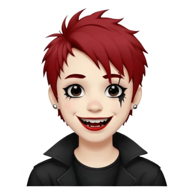 Laughing pale Goth boy with piercings, with shaggy brown hair, and messy black eyeliner , smudged, red, lipstick  sticker