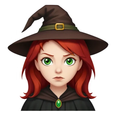 Dark blood Red haired witch. Green eyes annoyed. sticker