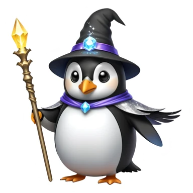 A penguin wizard casting a spell with sparkles sticker