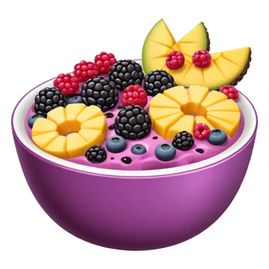 Fruitbowl and cereal acai bowl with blackberrys and mango slices and pink oreos and more berrys and fruits sticker