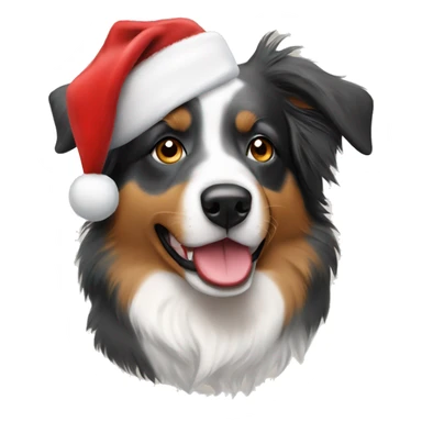 Australian shepherd wearing a Santa hat sticker