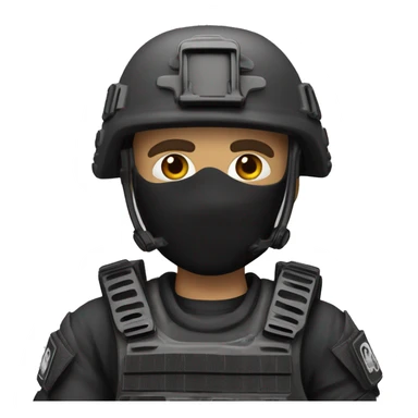 Create a 4K realistic emoji of a SWAT member in full tactical gear, holding a pistol with both hands. Focus on detailed textures and a focused expression, while maintaining an emoji style. sticker