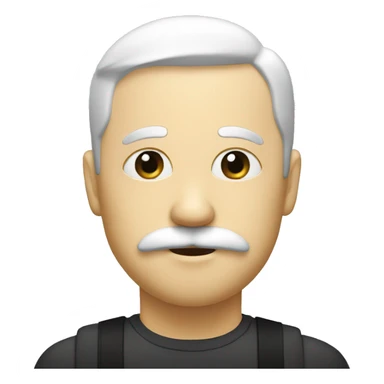 A person with a white head, black vertical lines for eyes, and a black handelbar mustache, with no mouth. sticker