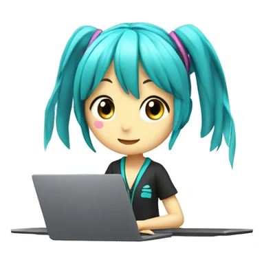 Hastune Miku in front of laptop sticker