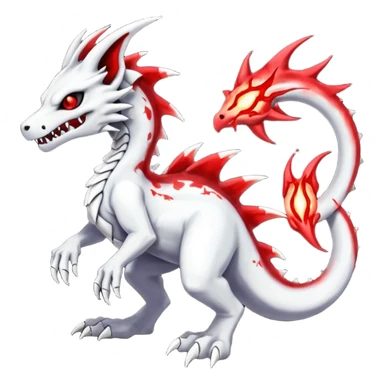 Shiny White Evil Glowing Eldritch Marowak-Salandit-Duskull-Darkdramon-fusion with bloody red markings and a red mane  sticker