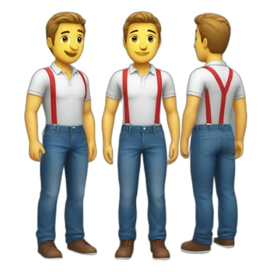 A man mboots, a polo shirt, jeans and red suspenders sticker