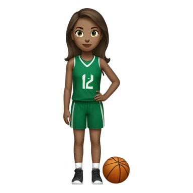 Straight brown hair #12 girl playing basketball green uniform skinny sticker
