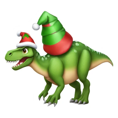 A dinosaur wearing a Christmas hat sticker