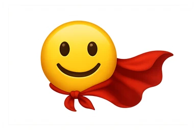 yellow face with red superhero cape emoji, digital illustration sticker