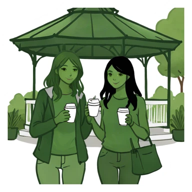  Girls walking with coffee by gazebo sticker