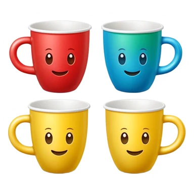 Cute 3D cartoon emoji sticker of a cup and ball shell game with three glossy plastic cups (blue, green, red) and a yellow ball, soft lighting, smooth shadows, playful, white sticker outline, transparent background, high resolution. sticker