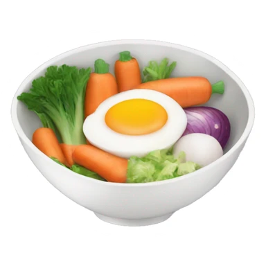 Bowl with sliced vegetables and egg sticker