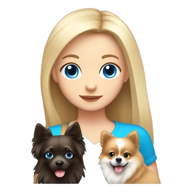 Girl with long blond hair an blue eyes and a boy with dark hair and blue eyes holding a pomeranian  sticker