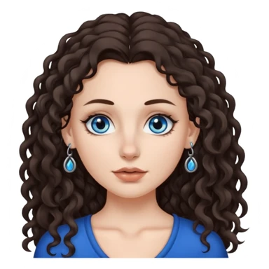 white girl, dark brown long slightly curly hair , skinni but with big breast , septum piercing on nose, beautiful dark gray-blue eyes, sticker