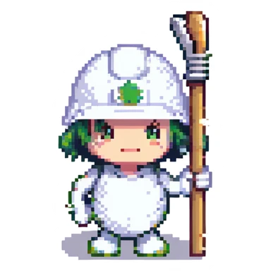 A cute circle character with white hard hat and stick arms and feet sticker