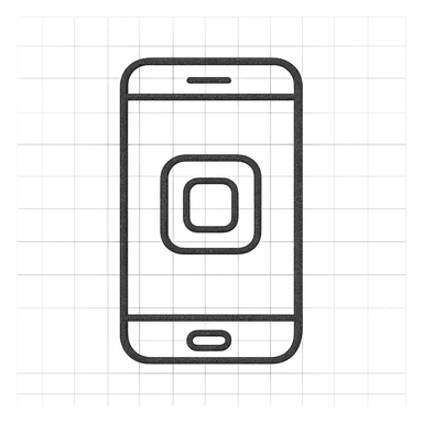 Google Material Design icon for 'Mobile App' depicting a clean smartphone outline with a generic app icon. sticker