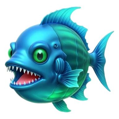 3D render of Anglerfish, bioluminescent deep sea style, glowing neon blue and green lights, dark background to contrast the glow, translucent organic textures, Apple emoji style, 3D render --v 6.0 sticker
