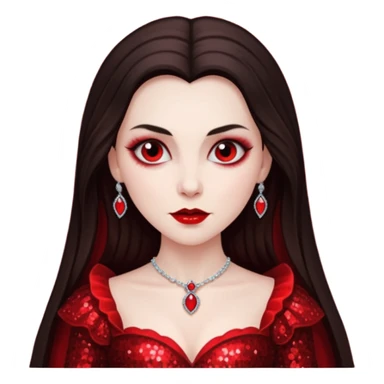 Bride of Dracula with long dark brown hair, red sequin outfit sticker