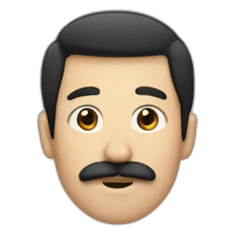 A guy with black hair that has a rectangle moustache sticker