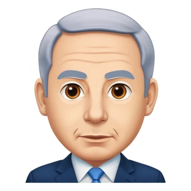 Create a highly recognizable emoji-style illustration of Benjamin Netanyahu, with simplified facial features, exaggerated expressions, and a cartoonish look, focusing on clear and iconic shapes, flat colors, and a clean vector style sticker