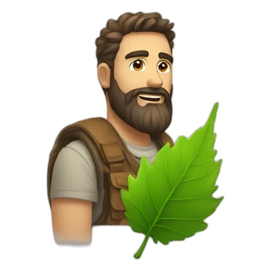 cool bearded guy sees a cool leaf sticker