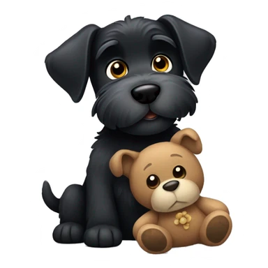 Black dog schnauzer playing with a teddy bear  sticker