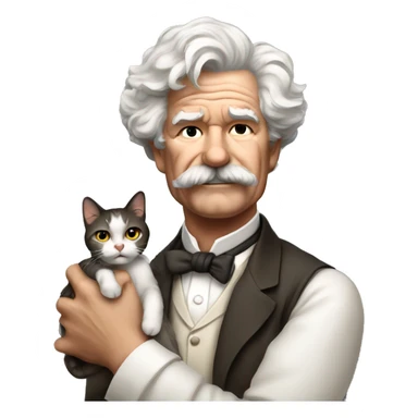 Mark Twain holding a cat sticker