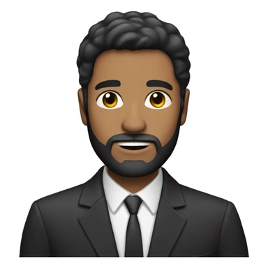 Man with straight dark hair and beard and suit sticker