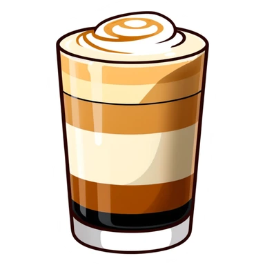 Small 4.5 ounce Gibraltar glass with cortado espresso drink, smooth gradient from light brown on top to darker at bottom, no white froth, just smooth milk and espresso integration sticker