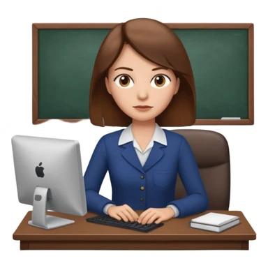 Uma mulher de cabelo castanho que é professora e um pouco brava a trabalhar no computador sem usar óculos sticker