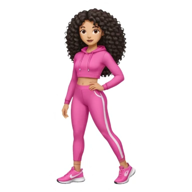 Uma mulher negra da pele clara com cabelo cacheados bem longo até a bunda  sem tanto volume no cabelo e um corpo atlético com roupa rosa  sticker