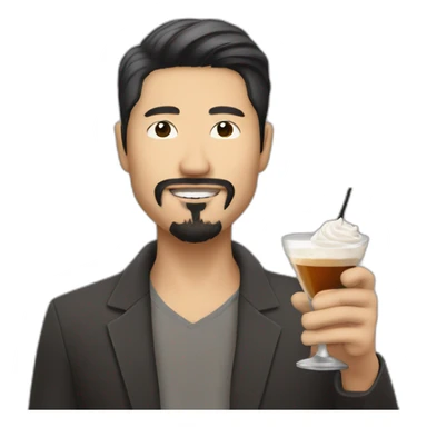 Asian guy with goatee and medium long hair drinking expresso martini sticker