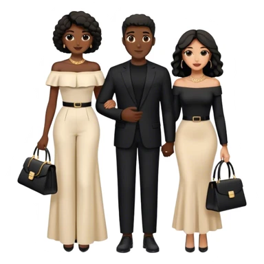 couple the Lebanese man dressed in all black, and the Palestinian woman in an elegant off-shoulder cream-colored outfit with a matching handbag. sticker