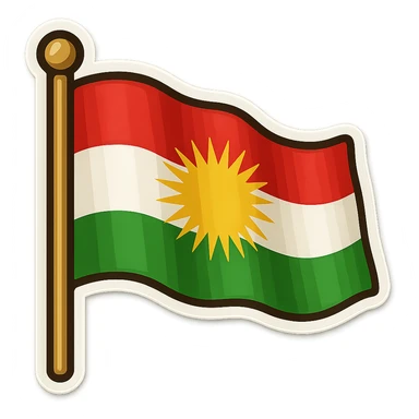 Create a vibrant and colorful sticker of the Kurdistan flag in a wavy and embossed style similar to the first reference image. Include the flagpole as shown. The sticker should have no cartoon elements, no eyes or legs, and be suitable for WhatsApp and Instagram with a transparent background. sticker