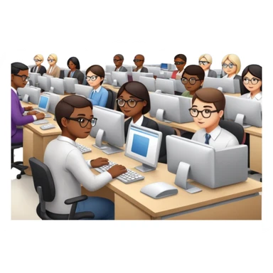 oficina grande llena de gente trabajando sticker