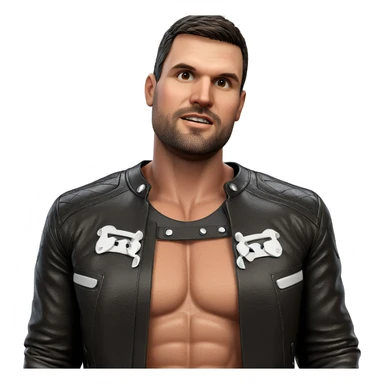 muscular man in leather jacket sticker