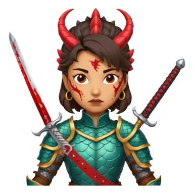 Fierce Latina in armor with a sword after a battle cutting off the head of a dragon sticker