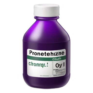 Purple cough syrup with the name "promethazine" sticker