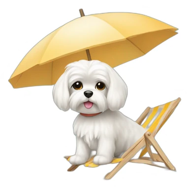 Maltese dog on a beach sunbathing under umbrella sticker